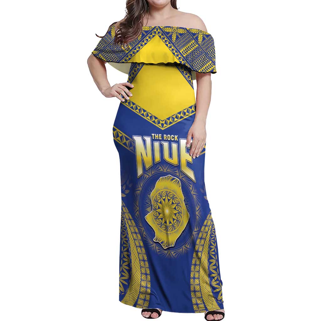 Personalised Niue The Rock Of Polynesia Off Shoulder Maxi Dress Peniamina Gospel Day Blue Version LT05 Women Blue - Polynesian Pride