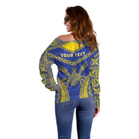 Personalised Niue The Rock Of Polynesia Off Shoulder Sweater Peniamina Gospel Day Blue Version