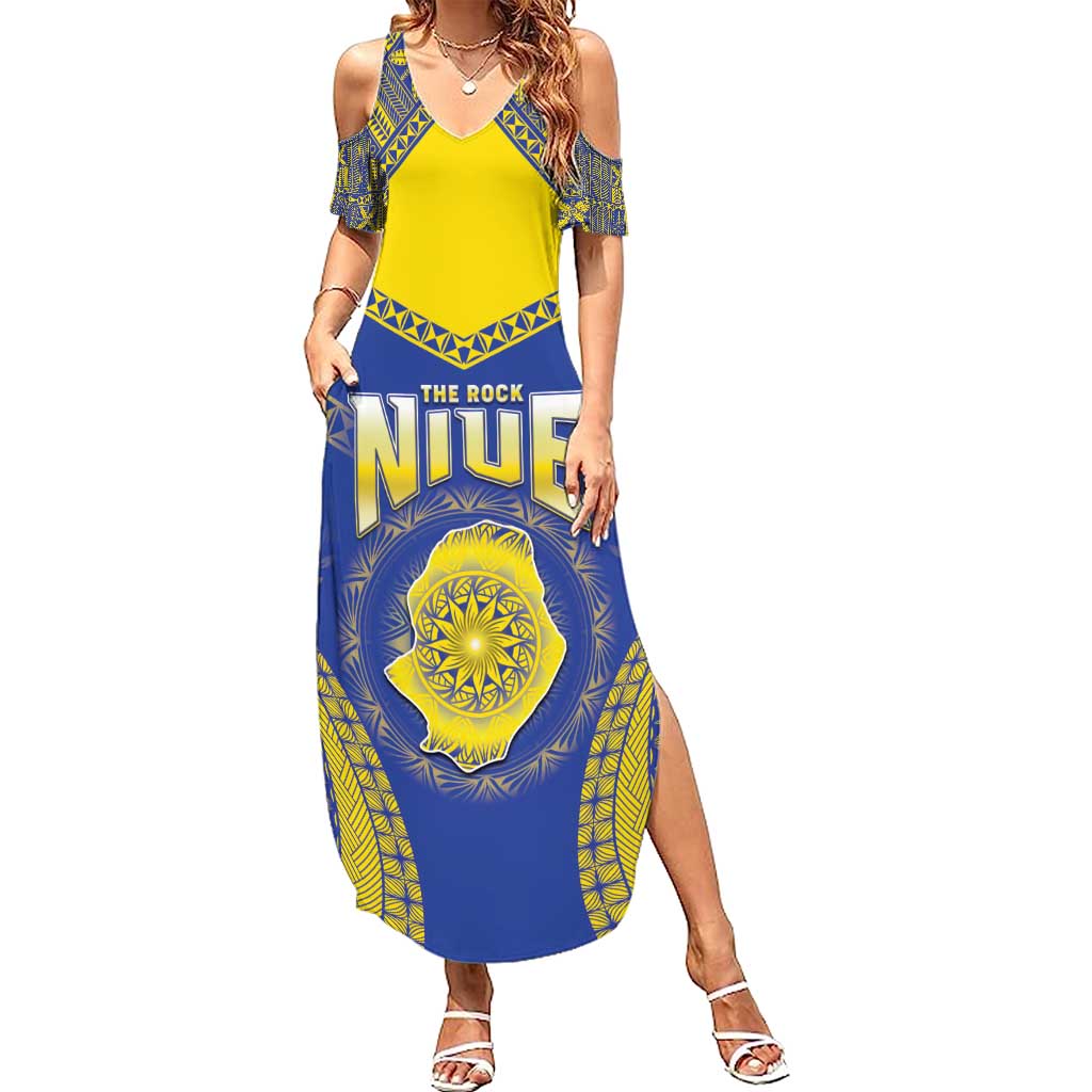 Personalised Niue The Rock Of Polynesia Summer Maxi Dress Peniamina Gospel Day Blue Version LT05 Women Blue - Polynesian Pride