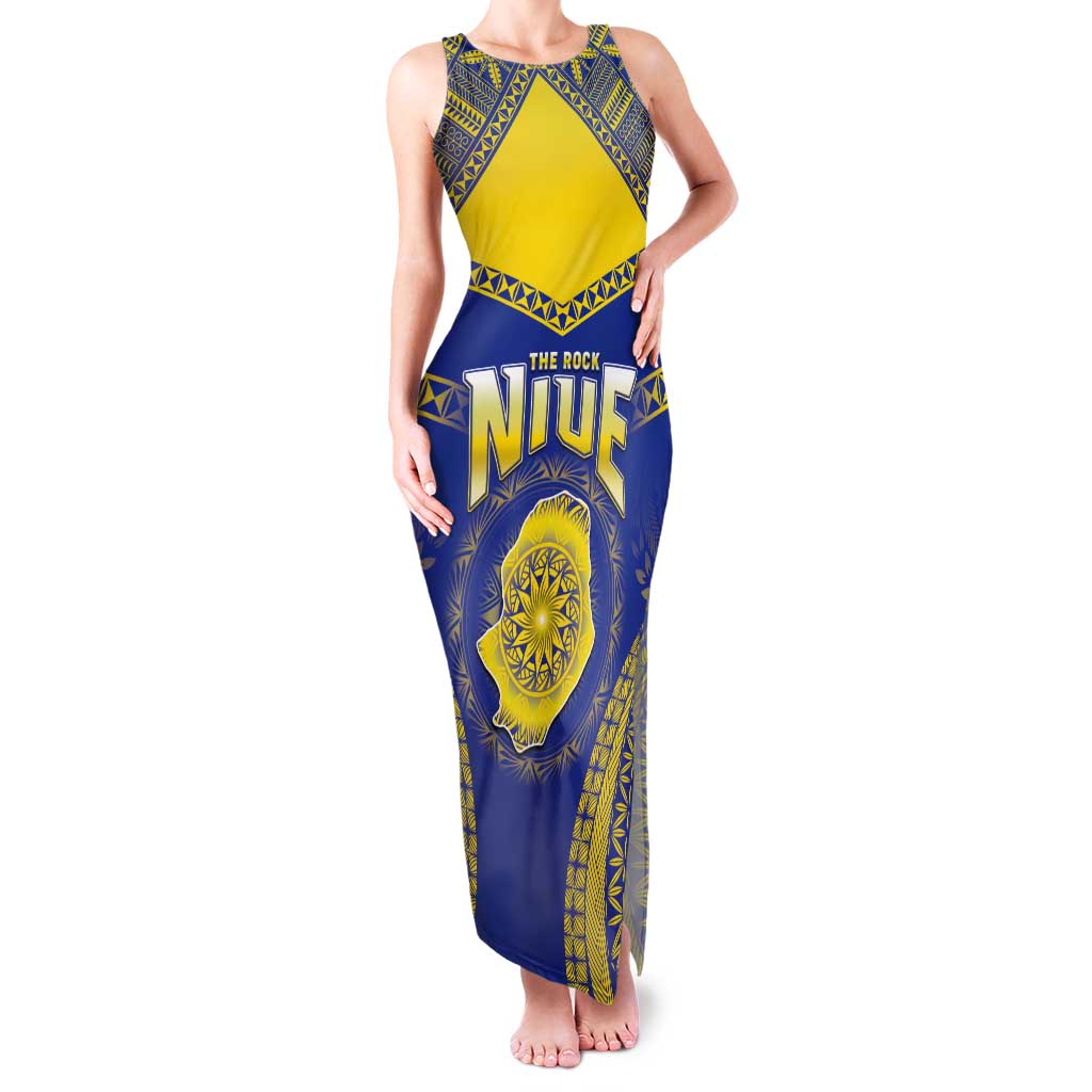 Personalised Niue The Rock Of Polynesia Tank Maxi Dress Peniamina Gospel Day Blue Version LT05 Women Blue - Polynesian Pride