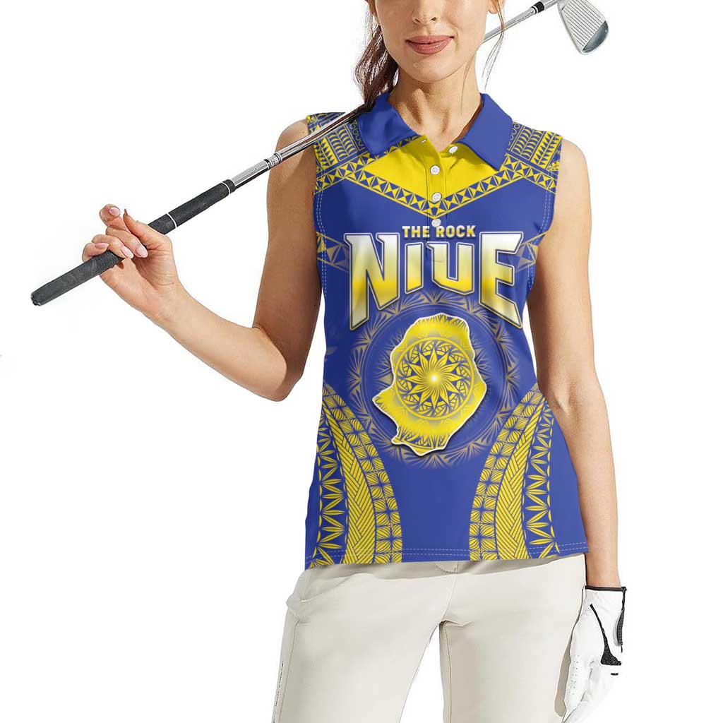Personalised Niue The Rock Of Polynesia Women Sleeveless Polo Shirt Peniamina Gospel Day Blue Version
