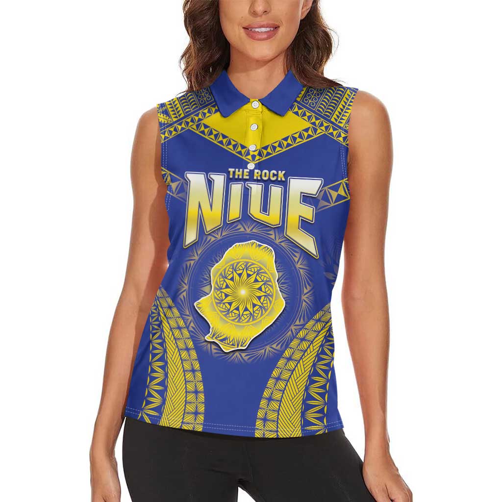 Personalised Niue The Rock Of Polynesia Women Sleeveless Polo Shirt Peniamina Gospel Day Blue Version
