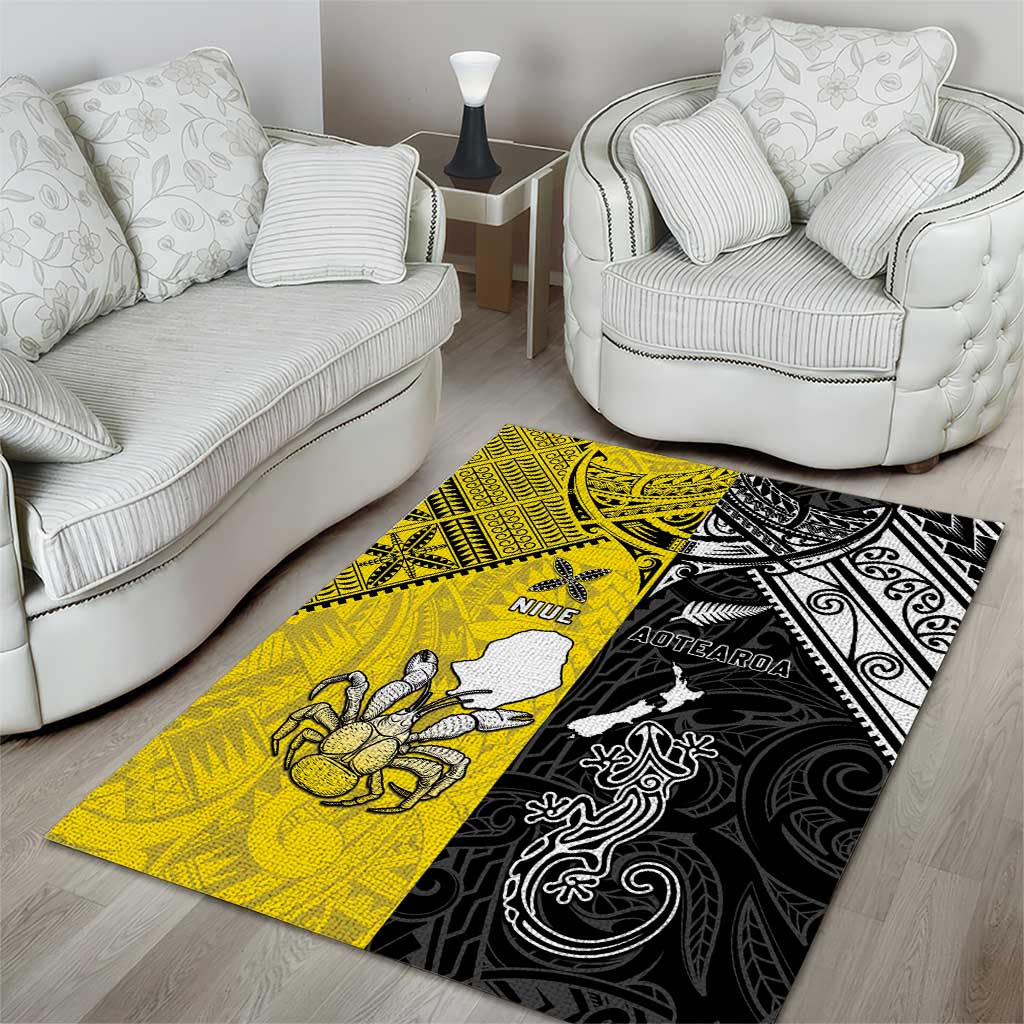 New Zealand Maori And Niue Hiapo Area Rug Lizard And Coconut Crab Together