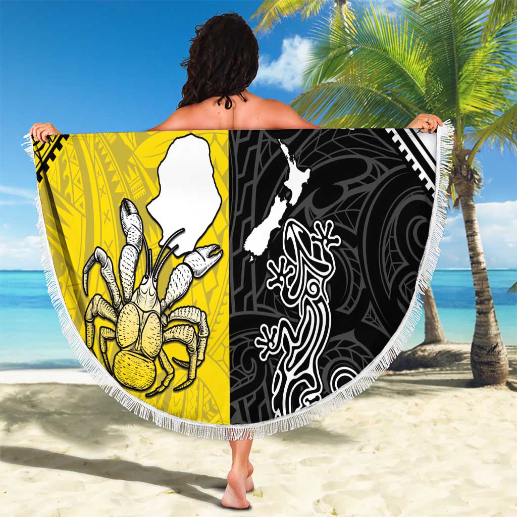 New Zealand Maori And Niue Hiapo Beach Blanket Lizard And Coconut Crab Together