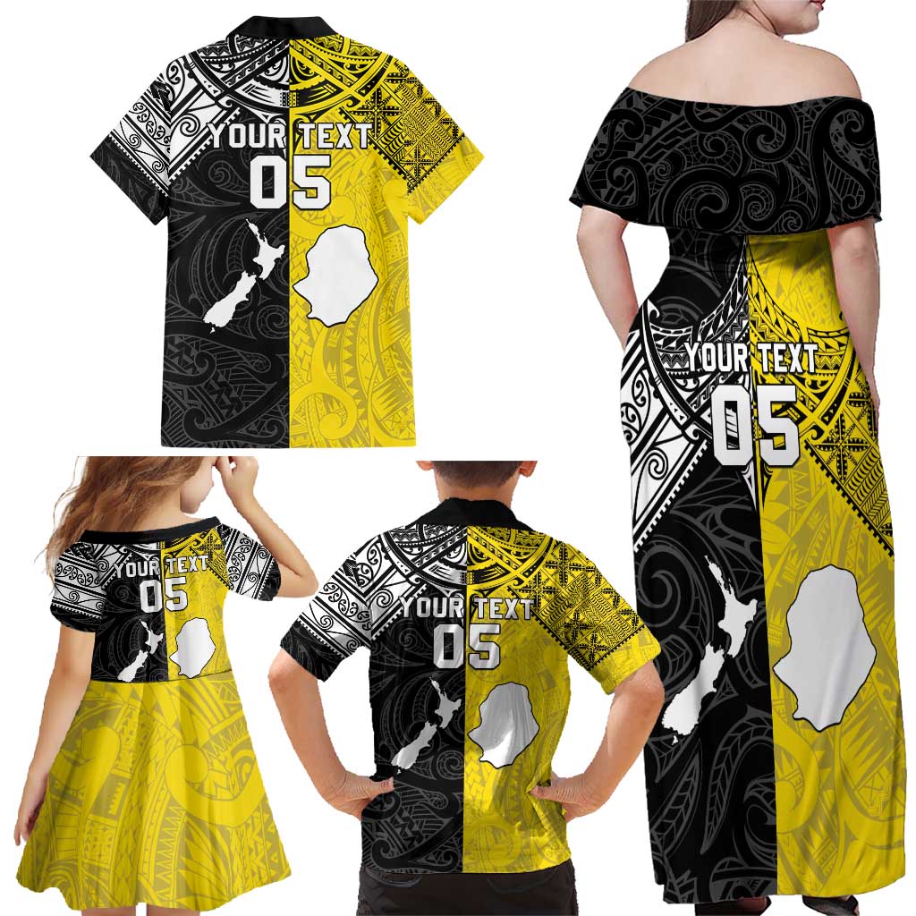 Custom New Zealand Maori And Niue Hiapo Family Matching Off Shoulder Maxi Dress and Hawaiian Shirt Lizard And Coconut Crab Together