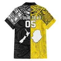 Custom New Zealand Maori And Niue Hiapo Family Matching Short Sleeve Bodycon Dress and Hawaiian Shirt Lizard And Coconut Crab Together