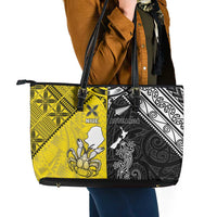 New Zealand Maori And Niue Hiapo Leather Tote Bag Lizard And Coconut Crab Together