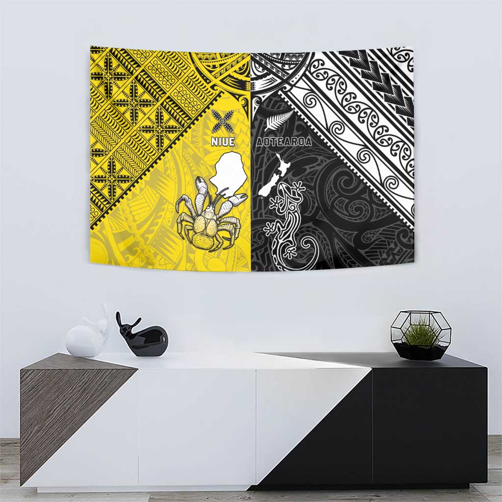 New Zealand Maori And Niue Hiapo Tapestry Lizard And Coconut Crab Together