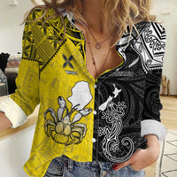 Custom New Zealand Maori And Niue Hiapo Women Casual Shirt Lizard And Coconut Crab Together