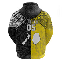 Custom New Zealand Maori And Niue Hiapo Zip Hoodie Lizard And Coconut Crab Together