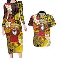 Papua New Guinea Retro Christmas Couples Matching Long Sleeve Bodycon Dress and Hawaiian Shirt Hamamas Krismas - Polynesian Pride