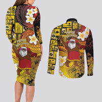 Papua New Guinea Retro Christmas Couples Matching Long Sleeve Bodycon Dress and Long Sleeve Button Shirt Hamamas Krismas - Polynesian Pride