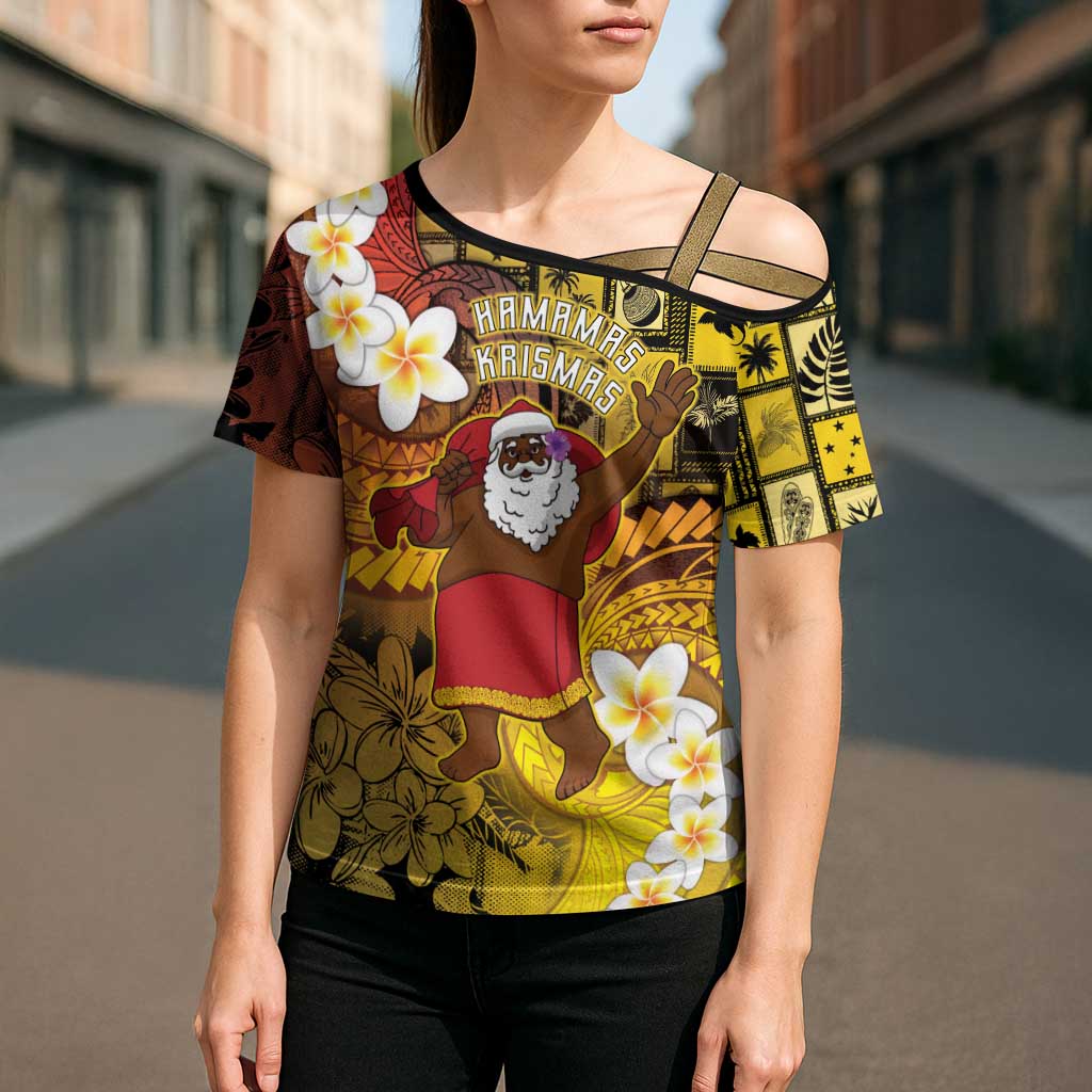 Papua New Guinea Retro Christmas Cross Shoulder Shirt Hamamas Krismas - Polynesian Pride