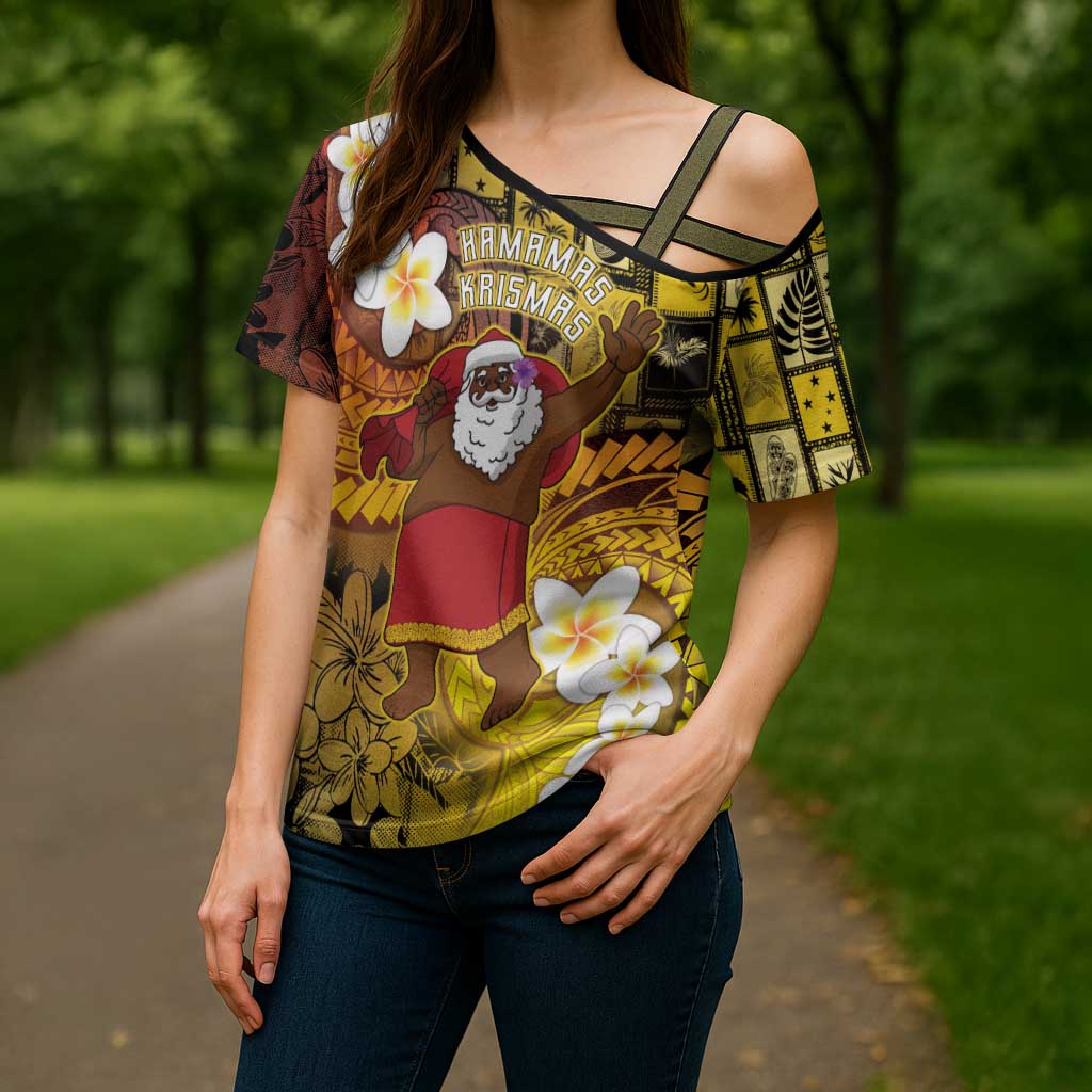 Papua New Guinea Retro Christmas Cross Shoulder Shirt Hamamas Krismas - Polynesian Pride