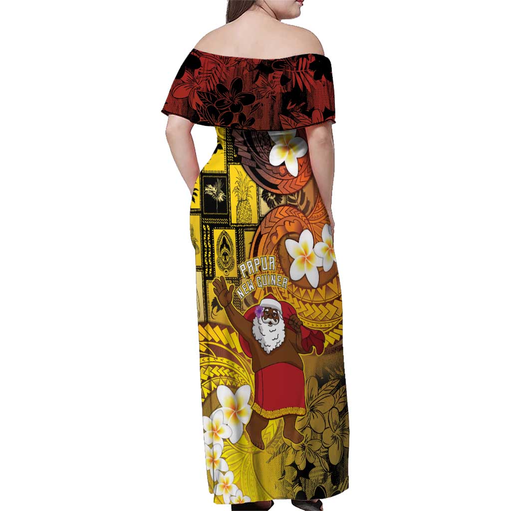 Papua New Guinea Retro Christmas Family Matching Off Shoulder Maxi Dress and Hawaiian Shirt Hamamas Krismas - Polynesian Pride