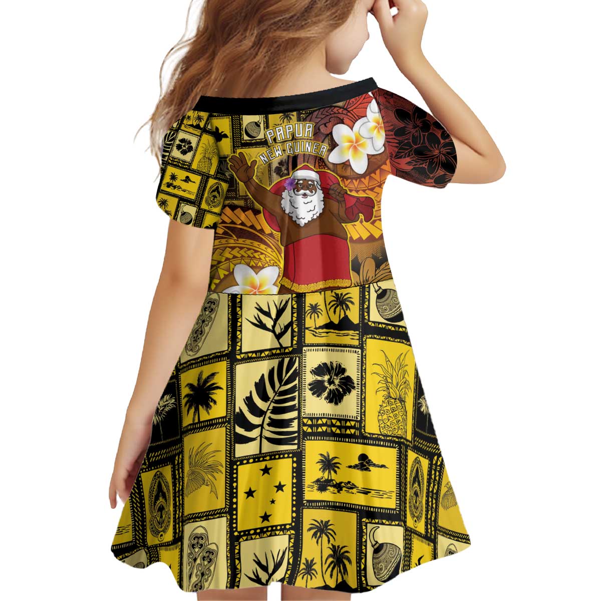 Papua New Guinea Retro Christmas Kid Short Sleeve Dress Hamamas Krismas - Polynesian Pride