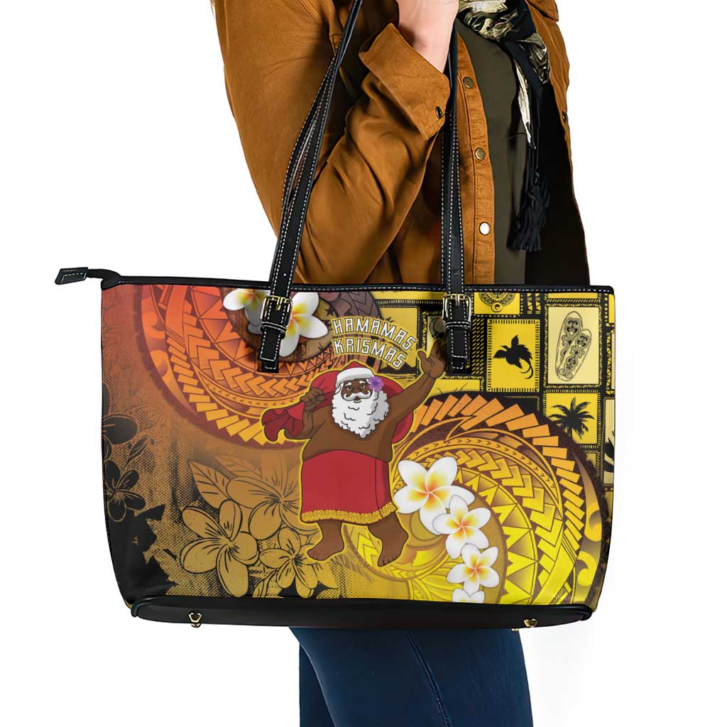 Papua New Guinea Retro Christmas Leather Tote Bag Hamamas Krismas - Polynesian Pride