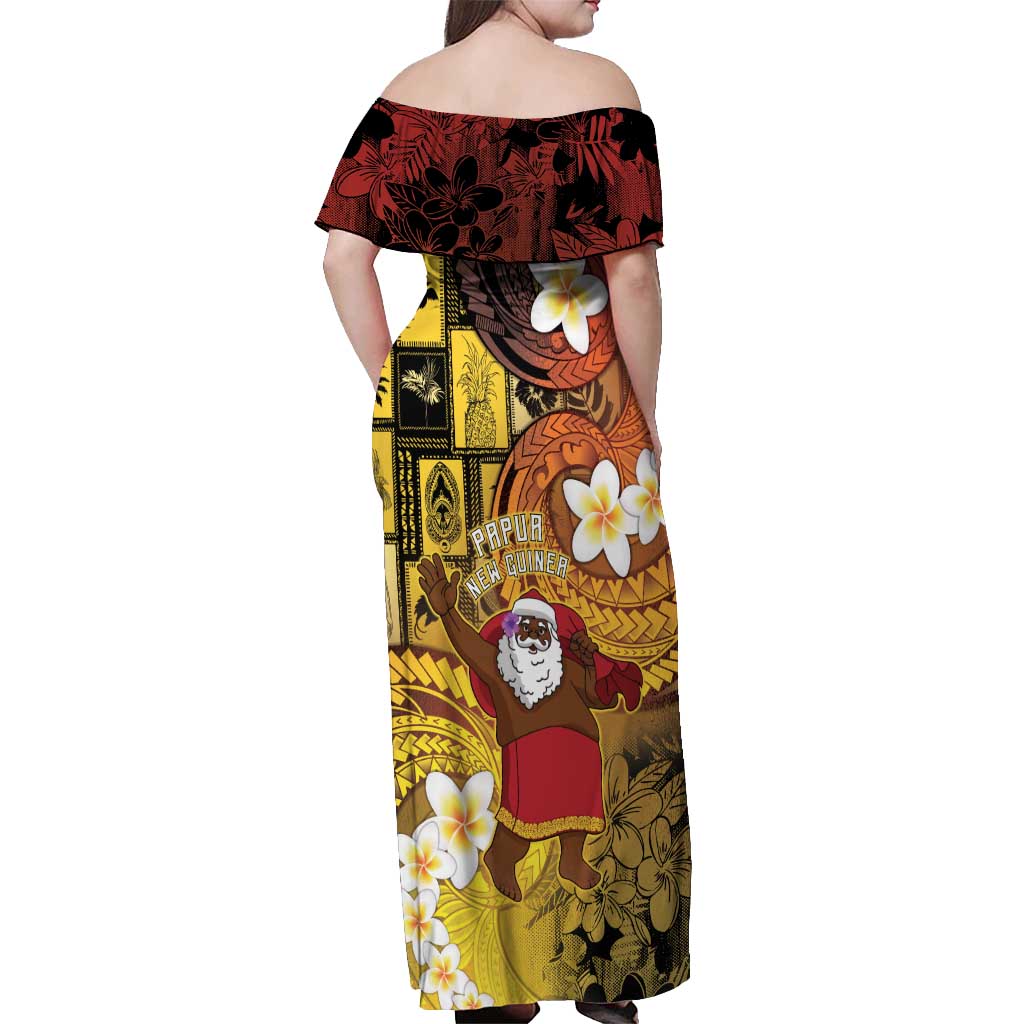Papua New Guinea Retro Christmas Off Shoulder Maxi Dress Hamamas Krismas - Polynesian Pride