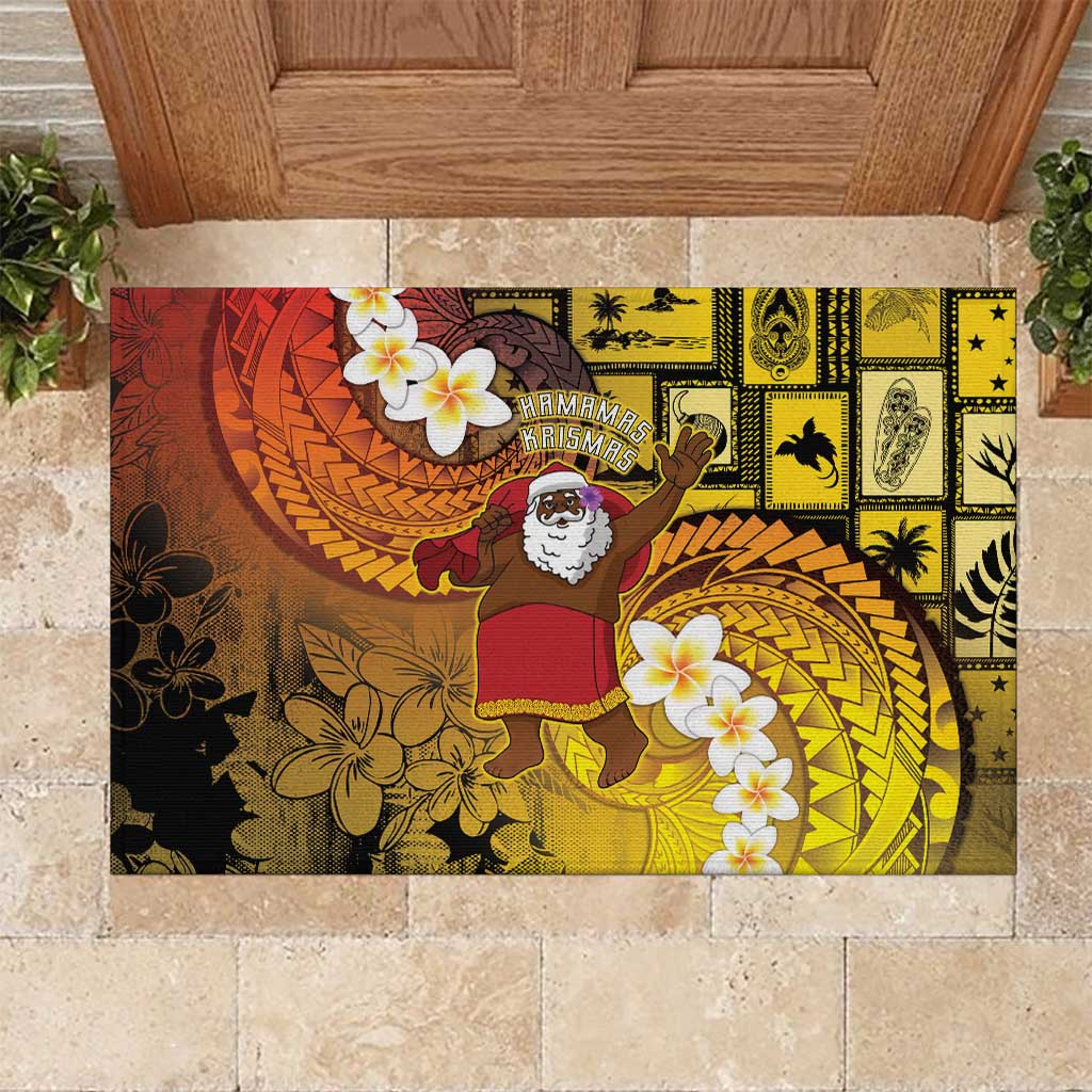 Papua New Guinea Retro Christmas Rubber Doormat Hamamas Krismas - Polynesian Pride