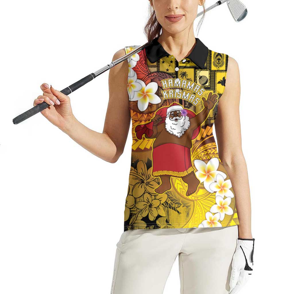 Papua New Guinea Retro Christmas Women Sleeveless Polo Shirt Hamamas Krismas - Polynesian Pride