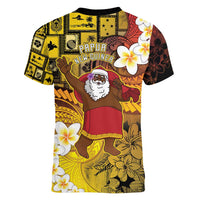 Papua New Guinea Retro Christmas Women V-Neck T-Shirt Hamamas Krismas - Polynesian Pride