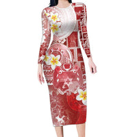 Tonga Christmas Family Matching Long Sleeve Bodycon Dress and Hawaiian Shirt Kilisimasi Fiefia Retro Style Red - Polynesian Pride