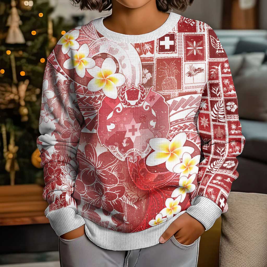 Tonga Christmas Kid Ugly Christmas Sweater Kilisimasi Fiefia Retro Style Red - Polynesian Pride