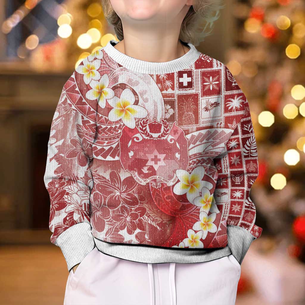 Tonga Christmas Kid Ugly Christmas Sweater Kilisimasi Fiefia Retro Style Red - Polynesian Pride