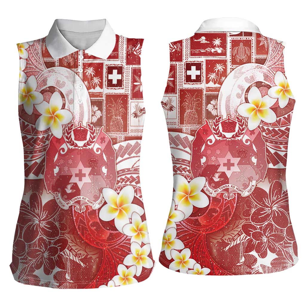 Tonga Christmas Women Sleeveless Polo Shirt Kilisimasi Fiefia Retro Style Red - Polynesian Pride