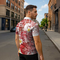 Tonga Christmas Zipper Polo Shirt Kilisimasi Fiefia Retro Style Red - Polynesian Pride