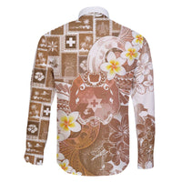 Tonga Christmas Family Matching Off The Shoulder Long Sleeve Dress and Hawaiian Shirt Kilisimasi Fiefia Retro Style Brown - Polynesian Pride