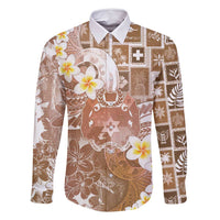 Tonga Christmas Family Matching Off Shoulder Short Dress and Hawaiian Shirt Kilisimasi Fiefia Retro Style Brown - Polynesian Pride