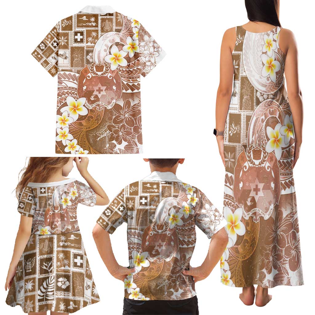 Tonga Christmas Family Matching Tank Maxi Dress and Hawaiian Shirt Kilisimasi Fiefia Retro Style Brown - Polynesian Pride