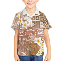 Tonga Christmas Kid Hawaiian Shirt Kilisimasi Fiefia Retro Style Brown - Polynesian Pride