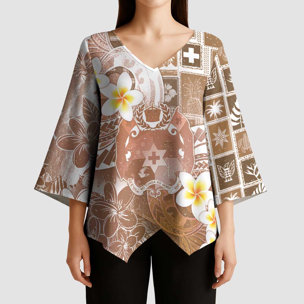 Tonga Christmas Kimono Sleeve Blouse Kilisimasi Fiefia Retro Style Brown - Polynesian Pride