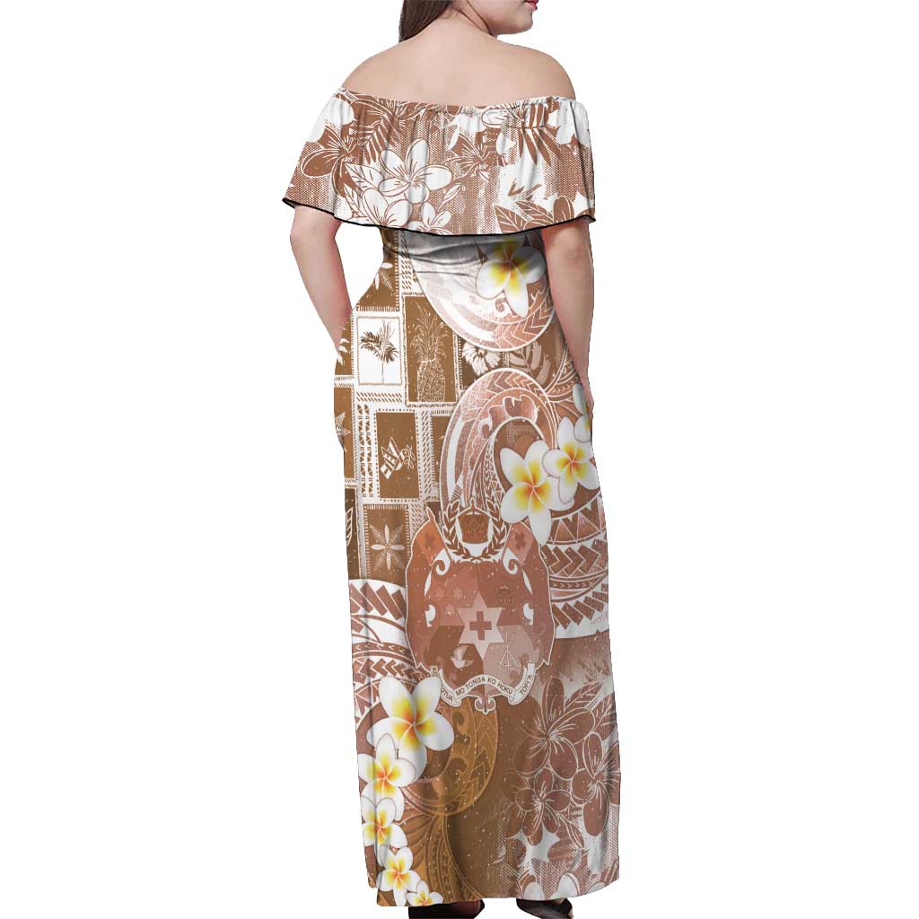 Tonga Christmas Off Shoulder Maxi Dress Kilisimasi Fiefia Retro Style Brown - Polynesian Pride