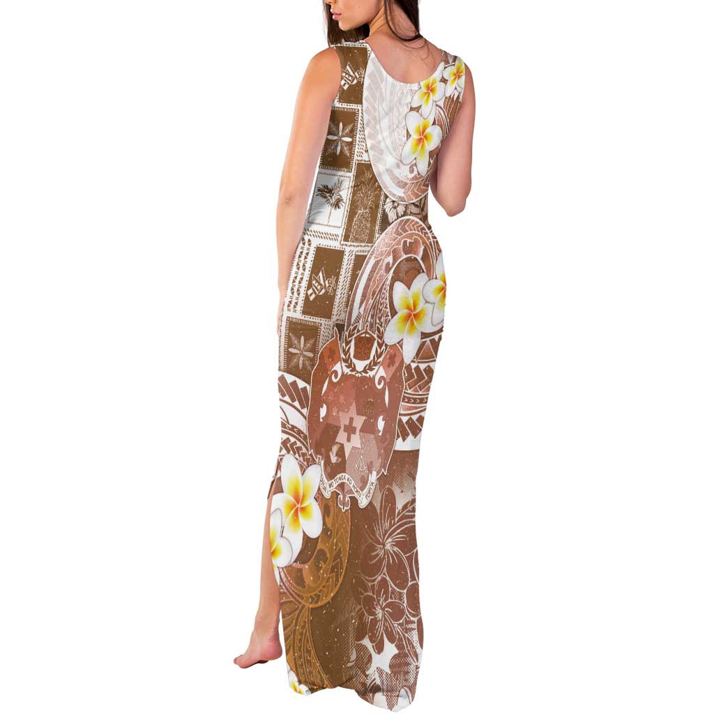 Tonga Christmas Tank Maxi Dress Kilisimasi Fiefia Retro Style Brown - Polynesian Pride