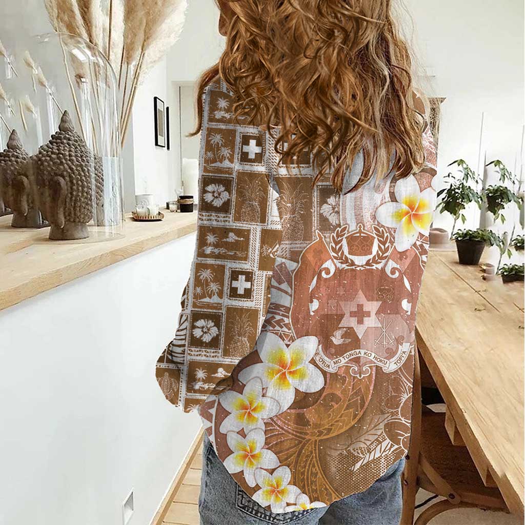 Tonga Christmas Women Casual Shirt Kilisimasi Fiefia Retro Style Brown - Polynesian Pride