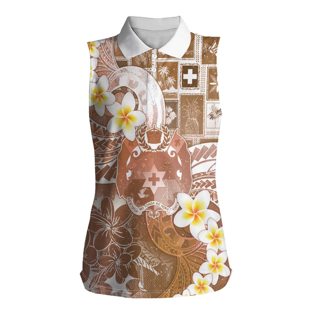 Tonga Christmas Women Sleeveless Polo Shirt Kilisimasi Fiefia Retro Style Brown - Polynesian Pride