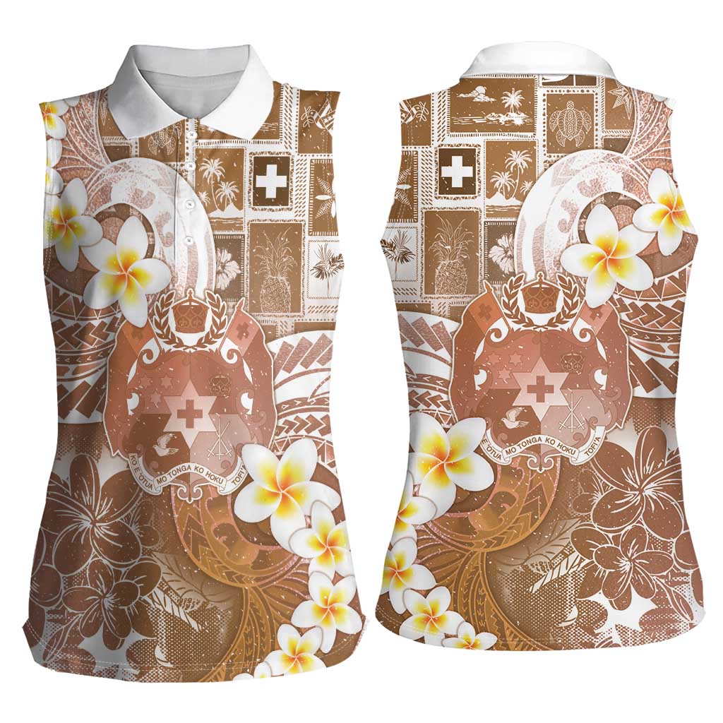 Tonga Christmas Women Sleeveless Polo Shirt Kilisimasi Fiefia Retro Style Brown - Polynesian Pride