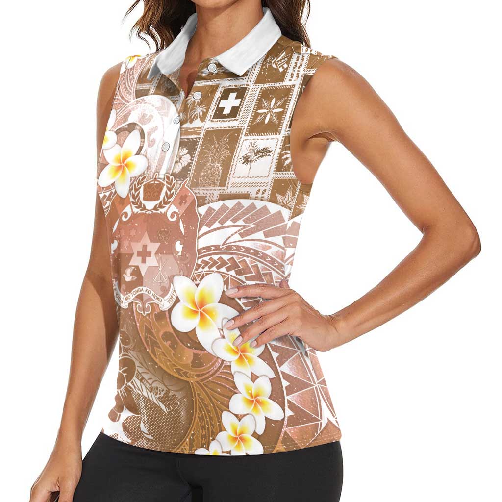 Tonga Christmas Women Sleeveless Polo Shirt Kilisimasi Fiefia Retro Style Brown - Polynesian Pride