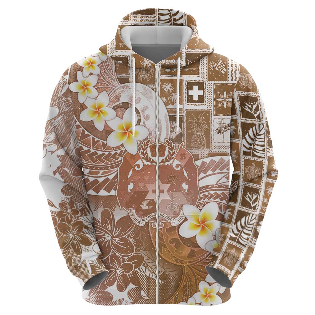 Tonga Christmas Zip Hoodie Kilisimasi Fiefia Retro Style Brown - Polynesian Pride