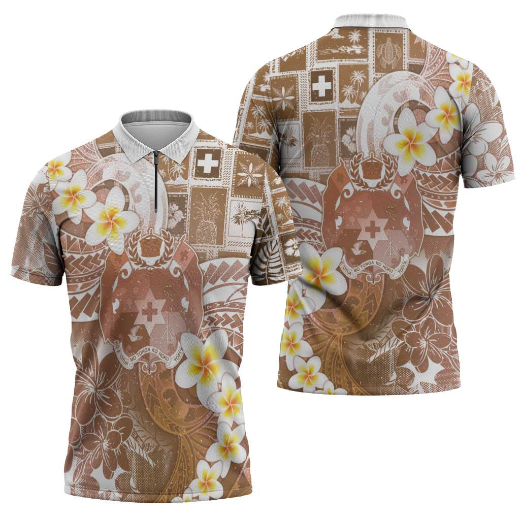 Tonga Christmas Zipper Polo Shirt Kilisimasi Fiefia Retro Style Brown - Polynesian Pride