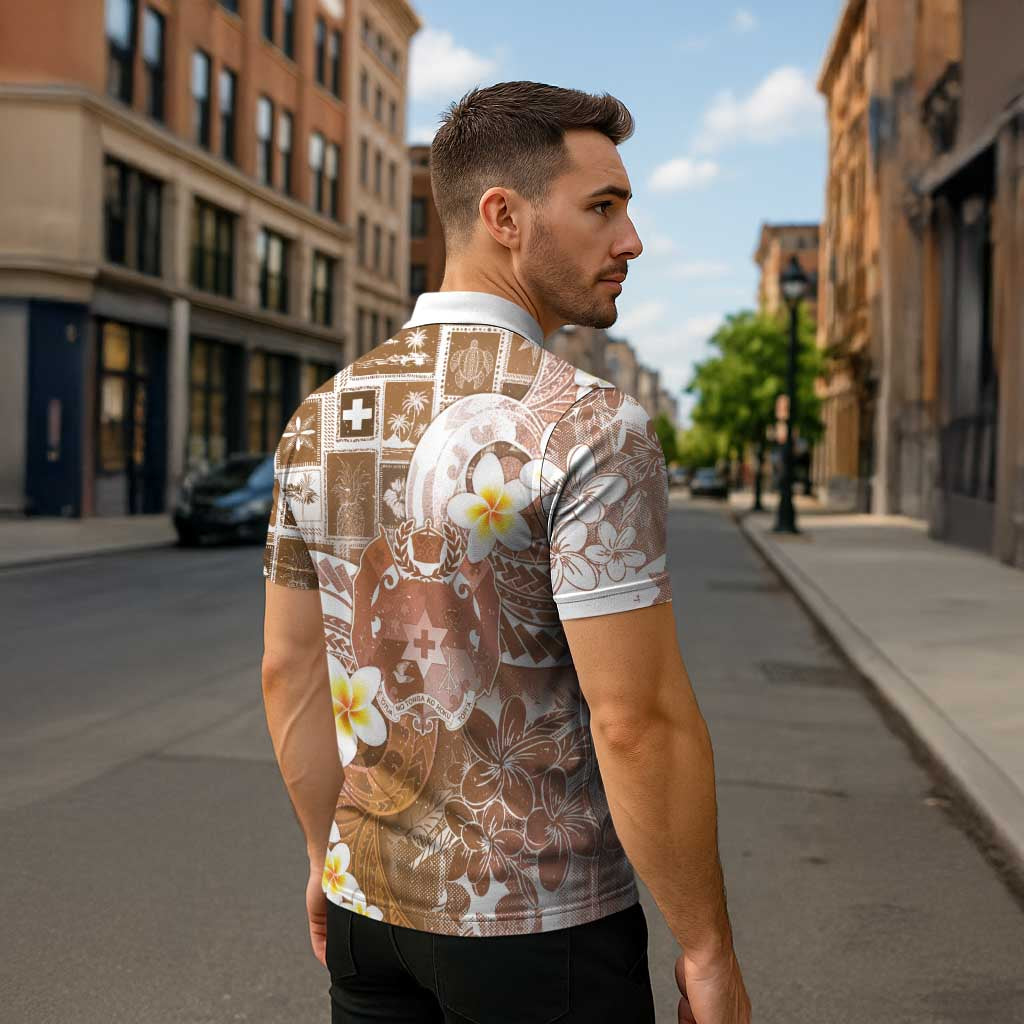 Tonga Christmas Zipper Polo Shirt Kilisimasi Fiefia Retro Style Brown - Polynesian Pride