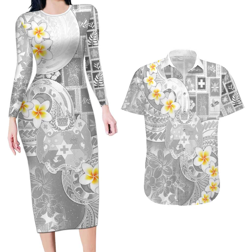 Tonga Christmas Couples Matching Long Sleeve Bodycon Dress and Hawaiian Shirt Kilisimasi Fiefia Retro Style White - Polynesian Pride