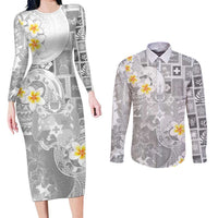 Tonga Christmas Couples Matching Long Sleeve Bodycon Dress and Long Sleeve Button Shirt Kilisimasi Fiefia Retro Style White - Polynesian Pride