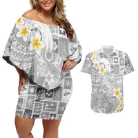 Tonga Christmas Couples Matching Off Shoulder Short Dress and Hawaiian Shirt Kilisimasi Fiefia Retro Style White - Polynesian Pride