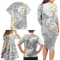 Tonga Christmas Family Matching Long Sleeve Bodycon Dress and Hawaiian Shirt Kilisimasi Fiefia Retro Style White - Polynesian Pride