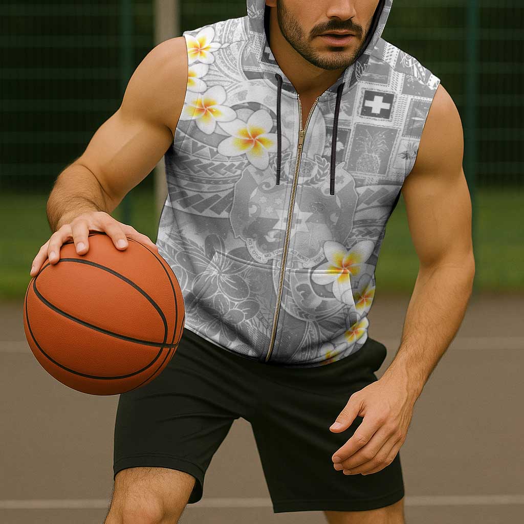 Tonga Christmas Sleeveless Zip Hoodie Kilisimasi Fiefia Retro Style White - Polynesian Pride