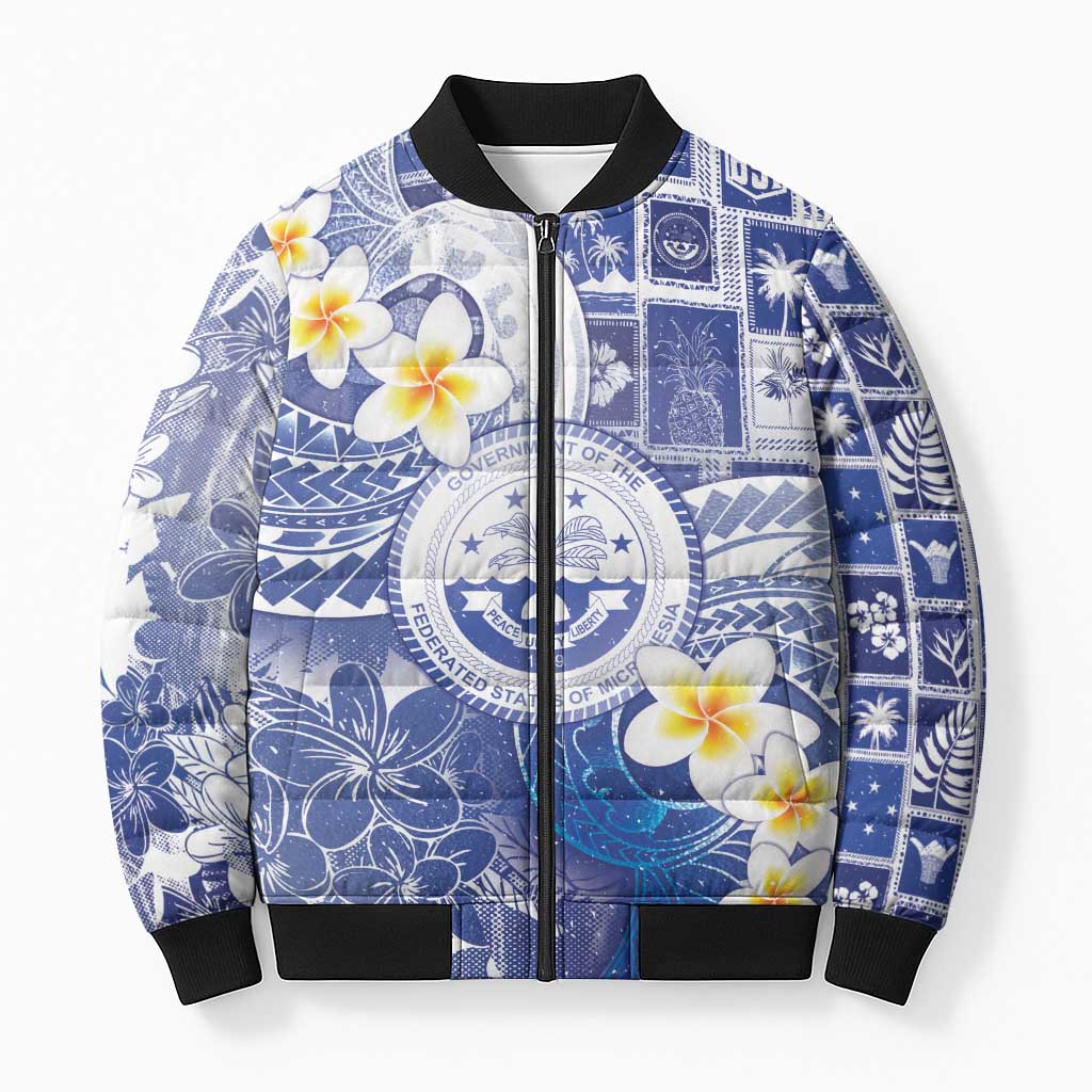 Federated States Of Micronesia Christmas Bomber Puffer Jacket Retro Style Bright Version - Polynesian Pride